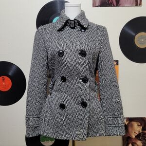 Giacca By Gallery | Black & White Herribgbone Coat